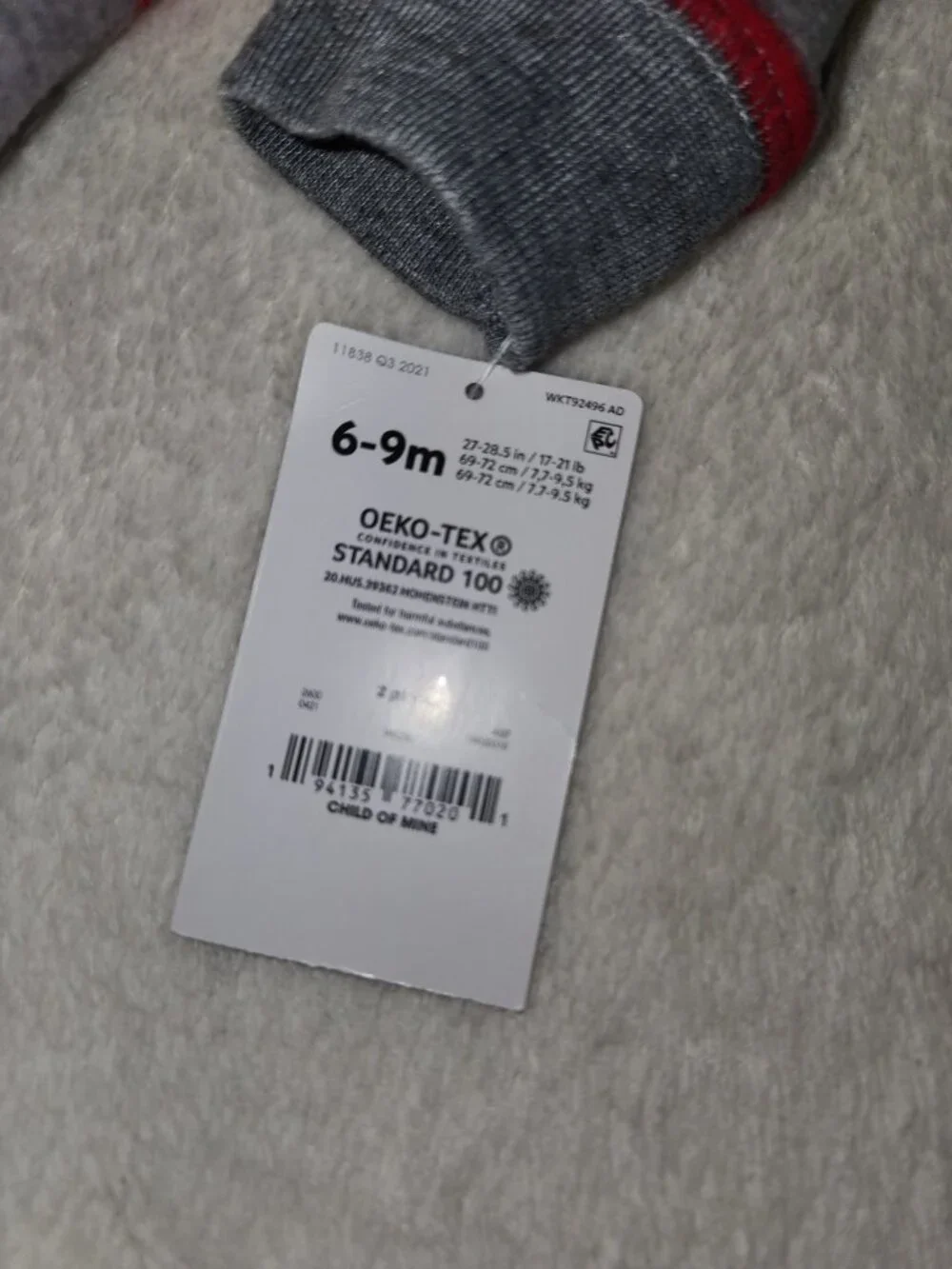 Child of Mine Carter's 2 Pc Outfit 6-9M Hoodie Pants Wolf NWT Baby Boy Red Gray